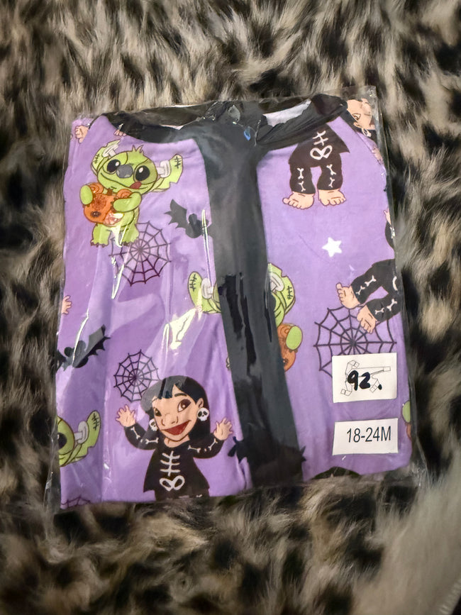 92.BLUE ALIEN HALLOWEEN DREAMLAND LONG SLEEVE SLEEPER - Bamboo - 18/24M