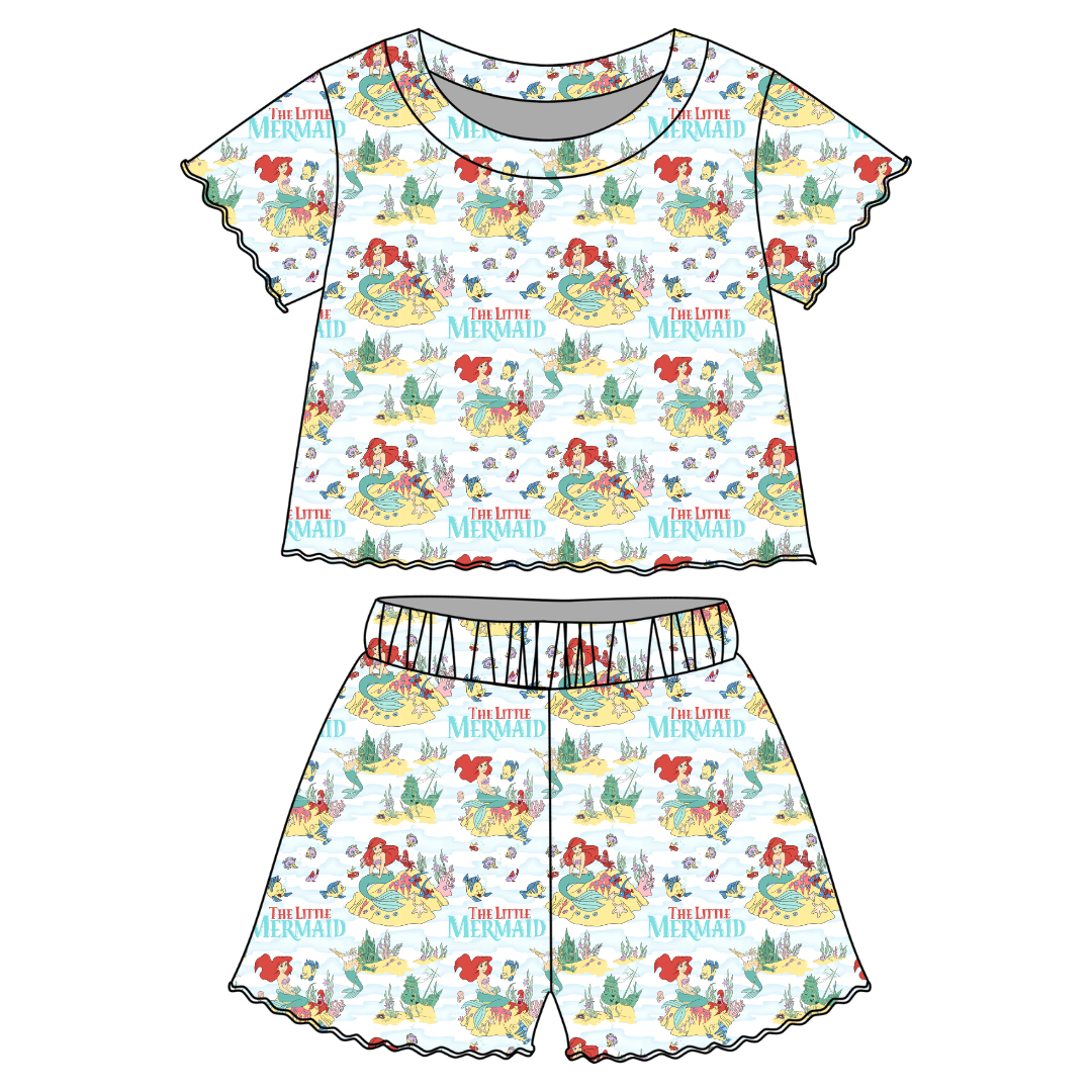 Mermaid Dreams - Orchid Ruffle Short Sleeve Short Set Bamboo - PRE ORDER
