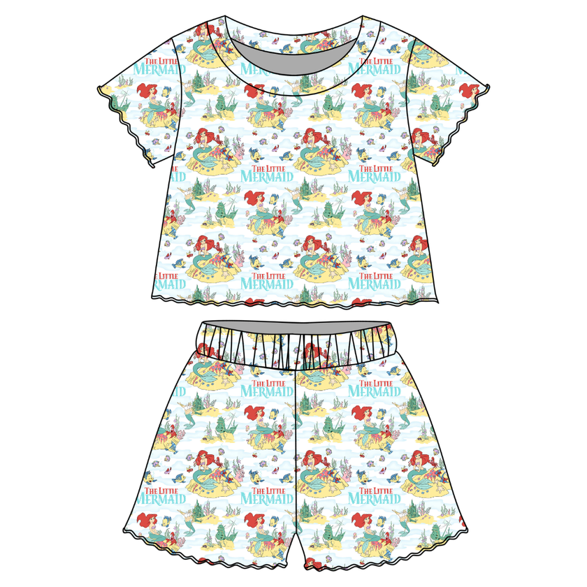 Mermaid Dreams - Orchid Ruffle Short Sleeve Short Set Bamboo - PRE ORDER
