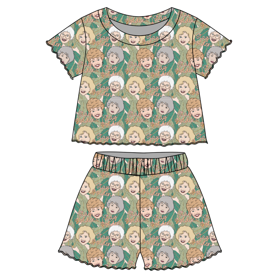 Golden - Orchid Ruffle Short Sleeve Short Set Bamboo - PRE ORDER