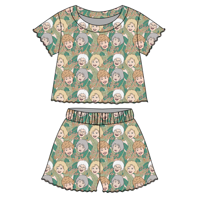Golden - Orchid Ruffle Short Sleeve Short Set Bamboo - PRE ORDER