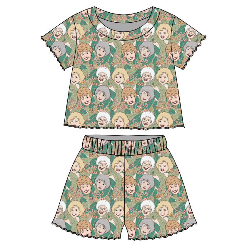 Golden - Orchid Ruffle Short Sleeve Short Set Bamboo - PRE ORDER