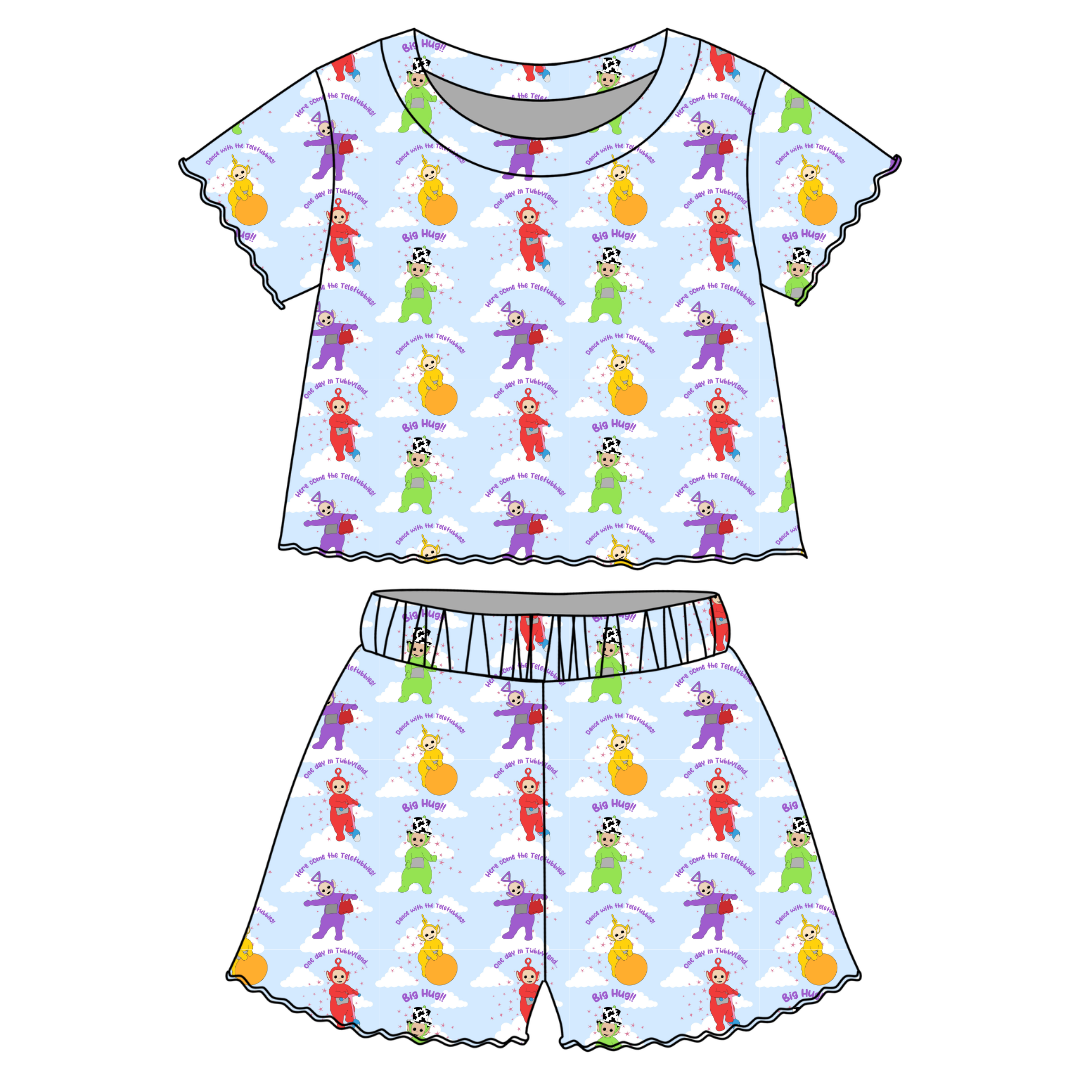 Big Hug - Orchid Ruffle Short Sleeve Short Set Bamboo - PRE ORDER