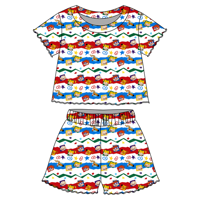 Stupid Babies - Orchid Ruffle Short Sleeve Short Set Bamboo - PRE ORDER
