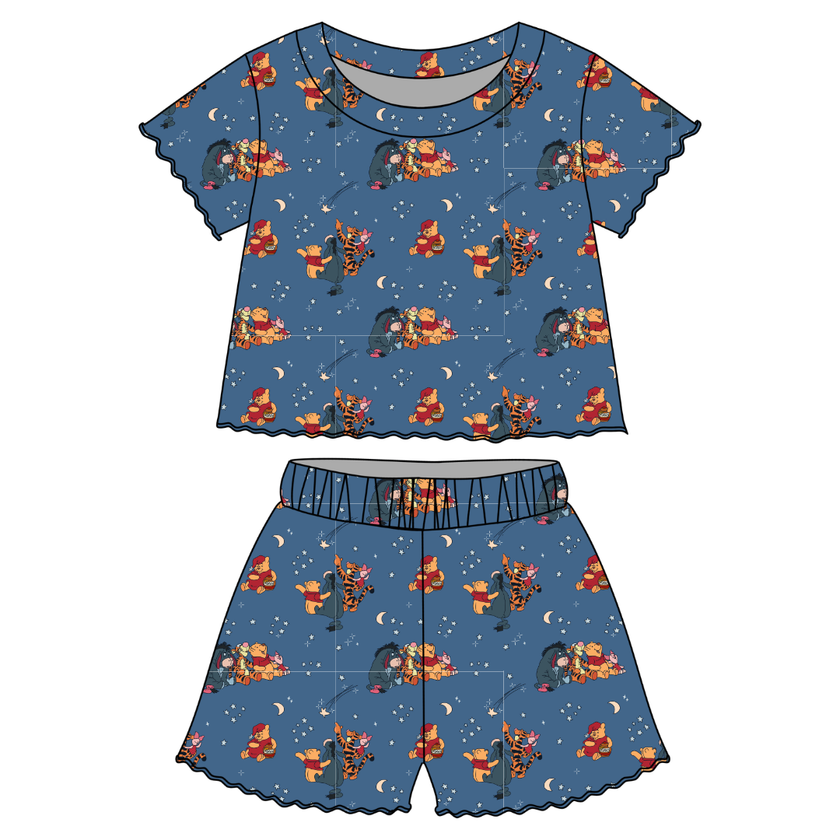 Hunny Dreams - Orchid Ruffle Short Sleeve Short Set Bamboo - PRE ORDER