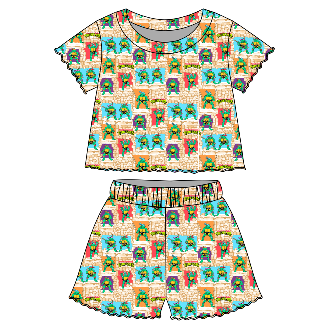 Turtle Dreams - Orchid Ruffle Short Sleeve Short Set Bamboo - PRE ORDER