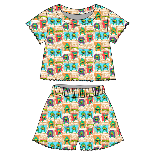 Turtle Dreams - Orchid Ruffle Short Sleeve Short Set Bamboo - PRE ORDER