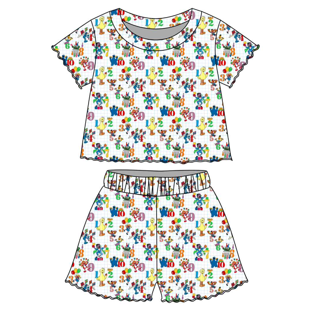 Number Street - Orchid Ruffle Short Sleeve Short Set Bamboo - PRE ORDER