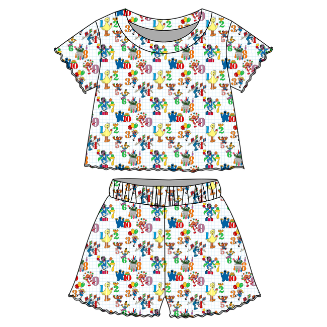 Number Street - Orchid Ruffle Short Sleeve Short Set Bamboo - PRE ORDER