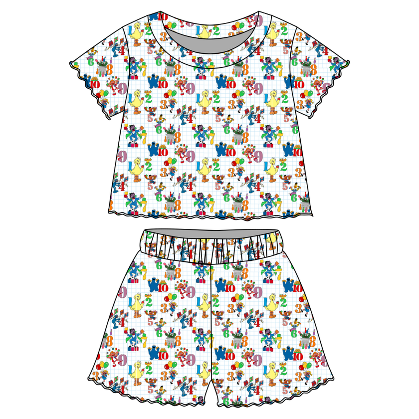 Number Street - Orchid Ruffle Short Sleeve Short Set Bamboo - PRE ORDER