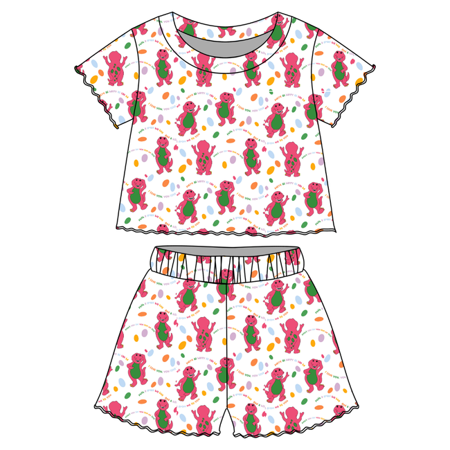 Dino Vintage Sheet - Orchid Ruffle Short Sleeve Short Set Bamboo - PRE ORDER
