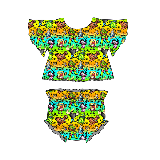 Cartoons Flutter Sleeve Bummie Set - Knit - Pre Order