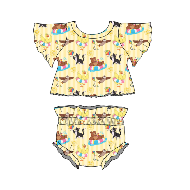 Summer Bear Flutter Sleeve Bummie Set - Knit - Pre Order