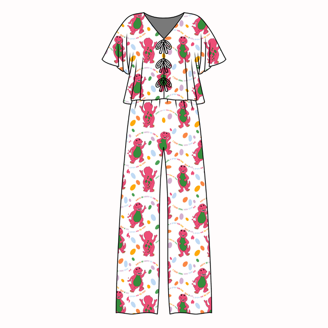 Dino Vintage Sheet - Lollipop Women's Front Tie Set Bamboo - Pre Order