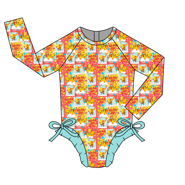 Retro Robot Adventures Layla Long Sleeve Ruffle Swim - Pre Order