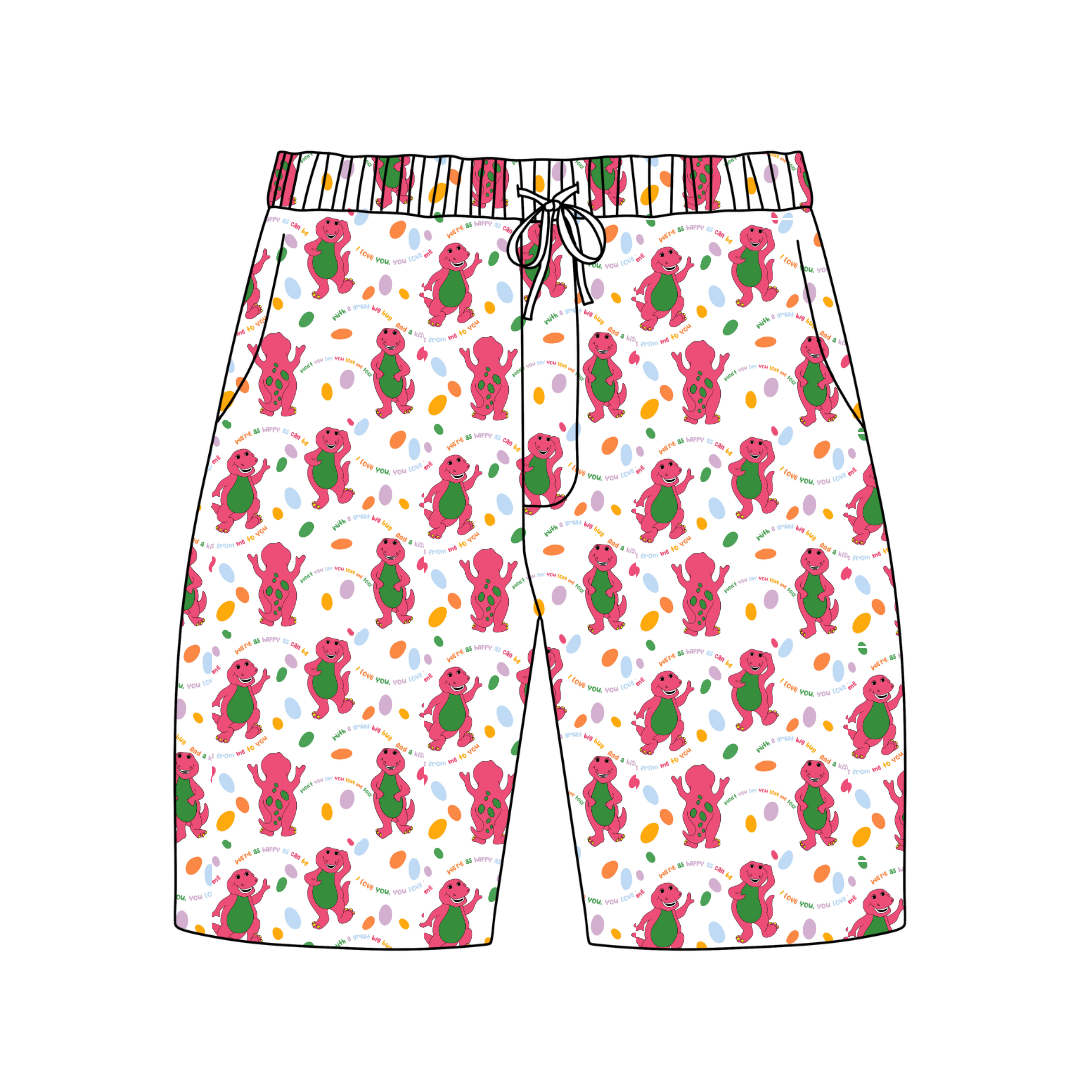 Dino Vintage Sheet - Chill Extended Length Adult Pajama Bamboo Shorts - Pre Order