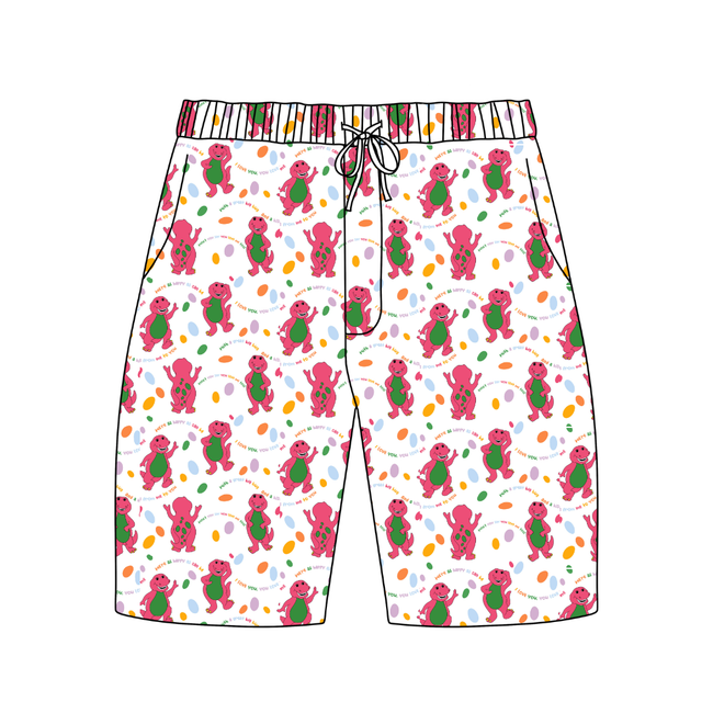 Dino Vintage Sheet - Chill Extended Length Adult Pajama Bamboo Shorts - Pre Order