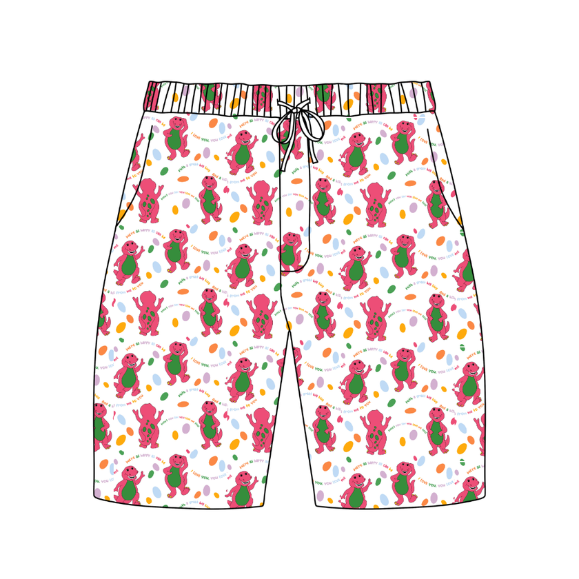 Dino Vintage Sheet - Chill Extended Length Adult Pajama Bamboo Shorts - Pre Order