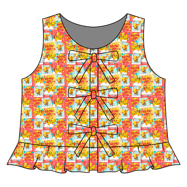 Retro Robot Adventures Blossom Girl's Front Tie Top - Knit - Pre Order