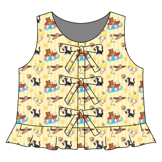 Summer Bear Blossom Girl's Front Tie Top - Knit - Pre Order
