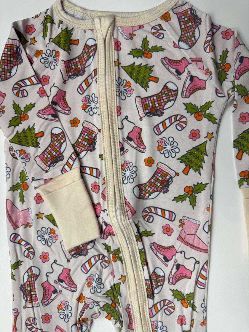 PINK XMAS - DREAMLAND LONG SLEEVE SLEEPER - BAMBOO