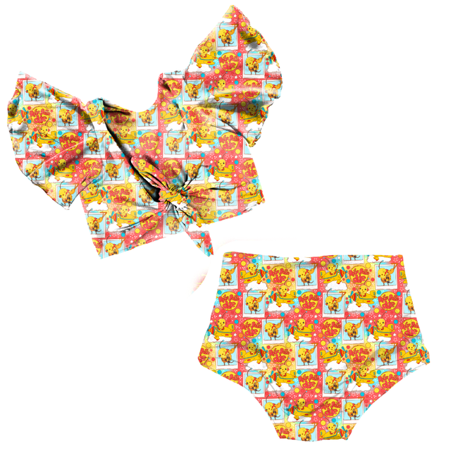 Retro Robot Adventures Flutter Sleeve Two-Piece Swim - Pre Order