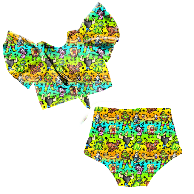Cartoons Flutter Sleeve Two-Piece Swim - Pre Order