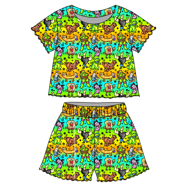 Cartoons Orchid Ruffle Short Sleeve Short Set Bamboo - PRE ORDER