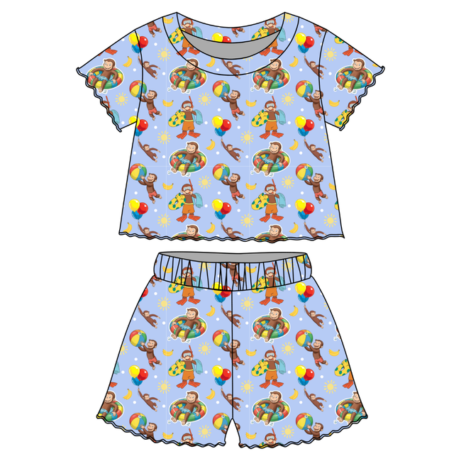 Monkey Around Orchid Ruffle Short Sleeve Short Set Bamboo - PRE ORDER