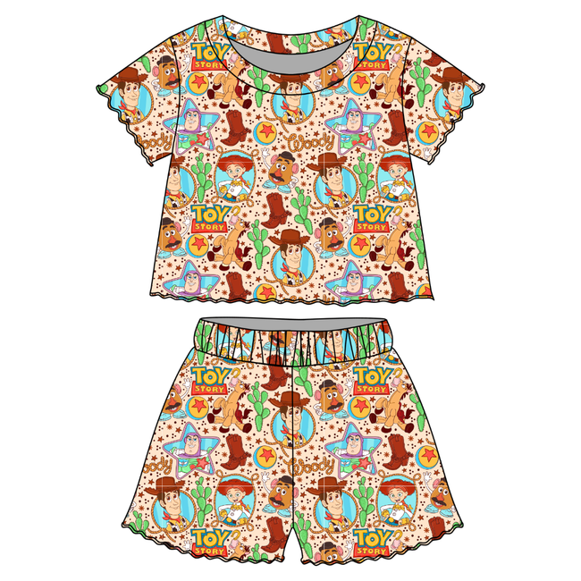Howdy Partner Orchid Ruffle Short Sleeve Short Set Bamboo - PRE ORDER