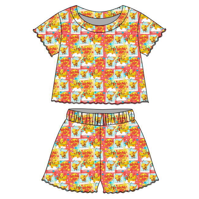 Retro Robot Adventures Orchid Ruffle Short Sleeve Short Set Bamboo - PRE ORDER