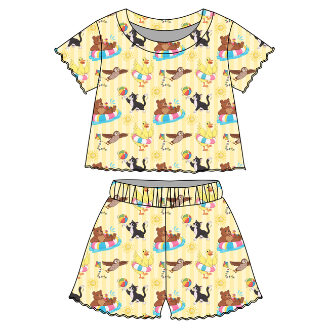 Summer Bear Orchid Ruffle Short Sleeve Short Set Bamboo - PRE ORDER