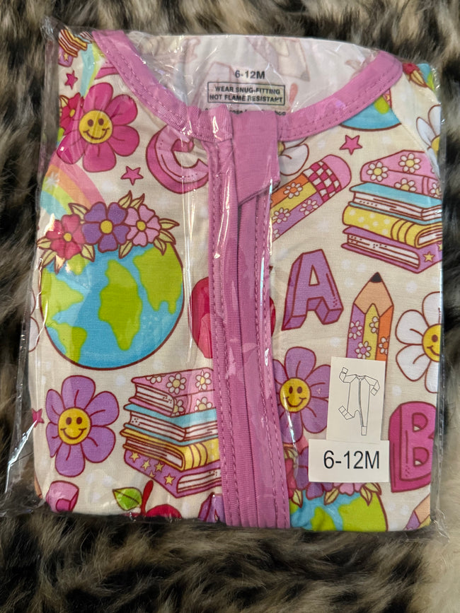 35. GIRL SCHOOL DREAMLAND LONG SLEEVE SLEEPER - Bamboo - 6/12M