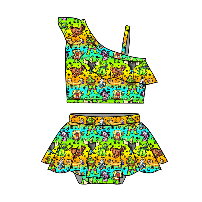 Cartoons One Shoulder Two-Piece Swim - Pre Order