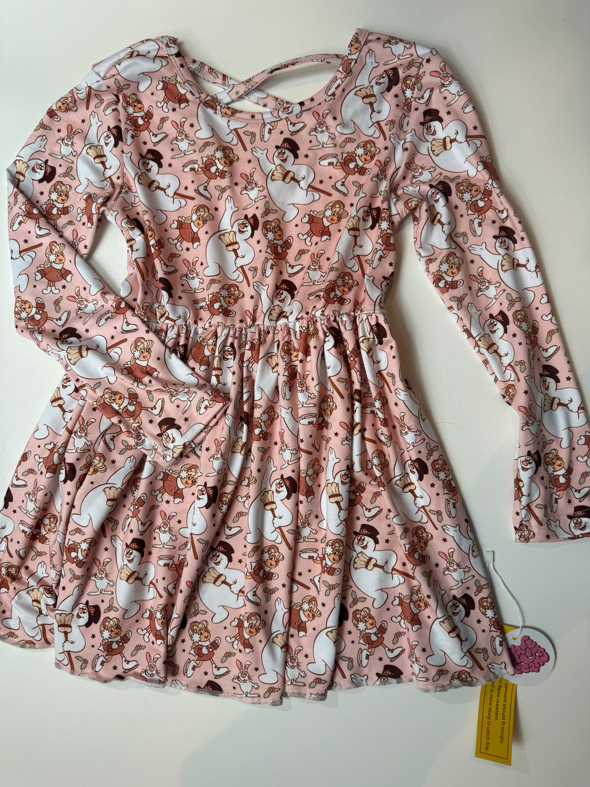 JOLLY SNOWMAN - PINK - VIOLET LONG SLEEVE TWIRL DRESS - KNIT