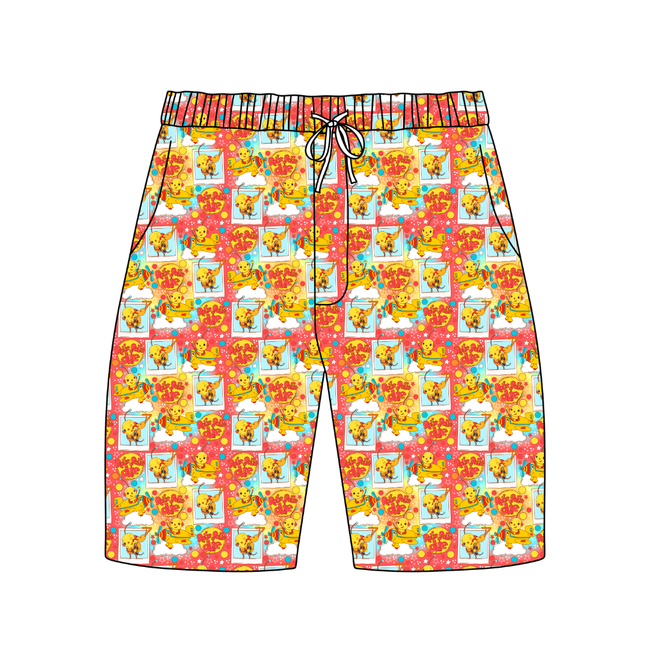 Retro Robot Adventures Chill Extended Length Adult Pajama Bamboo Shorts - Pre Order