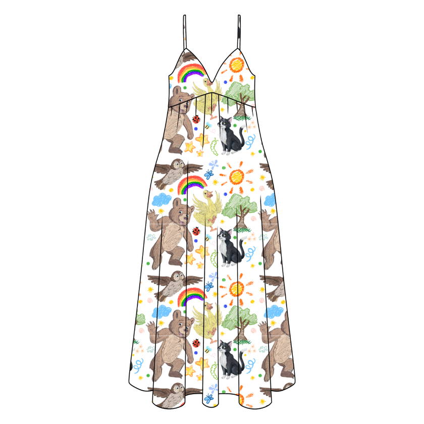 Storybook Scribbles Harper Women's Low Back Dress Bamboo - Pre Order