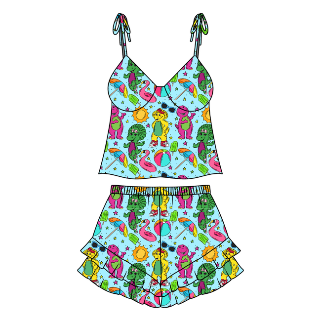 Backyard Adventures Peachy Women's Ruffle Short Set Bamboo - Pre Order