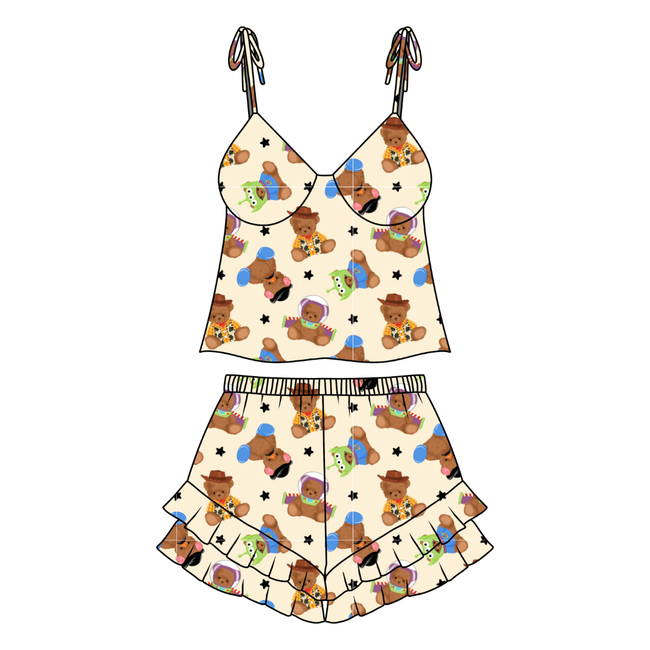 Toy Box Besties Peachy Women's Ruffle Short Set Bamboo - Pre Order