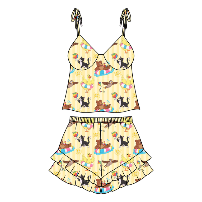 Summer Bear Peachy Women's Ruffle Short Set Bamboo - Pre Order