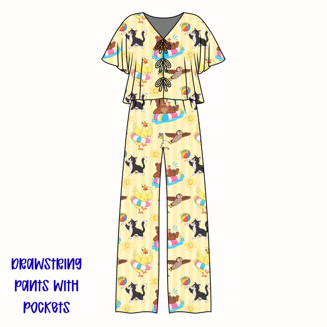 Summer Bear Lollipop Women's Front Tie Set Bamboo - Pre Order