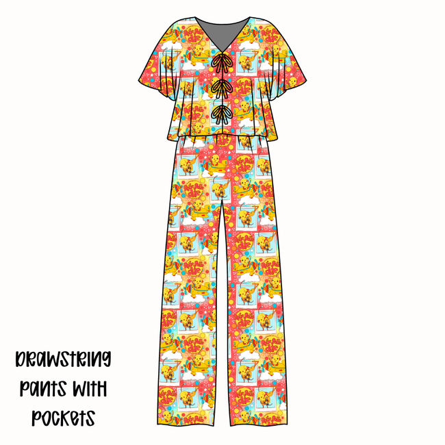 Retro Robot Adventures Lollipop Women's Front Tie Set Bamboo - Pre Order