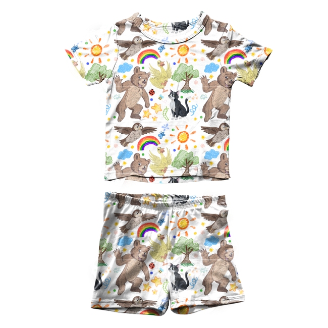 Storybook Scribbles Fawn Short Sleeve Short Set Bamboo - PRE ORDER