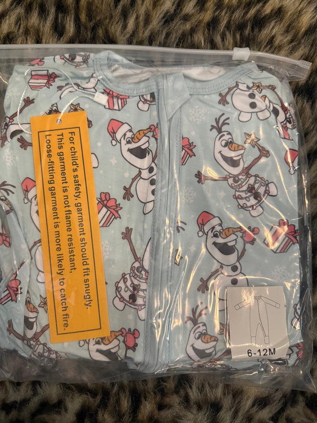 Happy Snowman - Dreamland Long Sleeve Sleeper - Bamboo - Ready to Ship Christmas