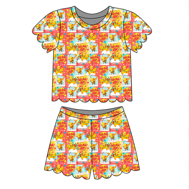 Retro Robot Adventures Goldie Scalloped Short Set - Knit - Pre Order