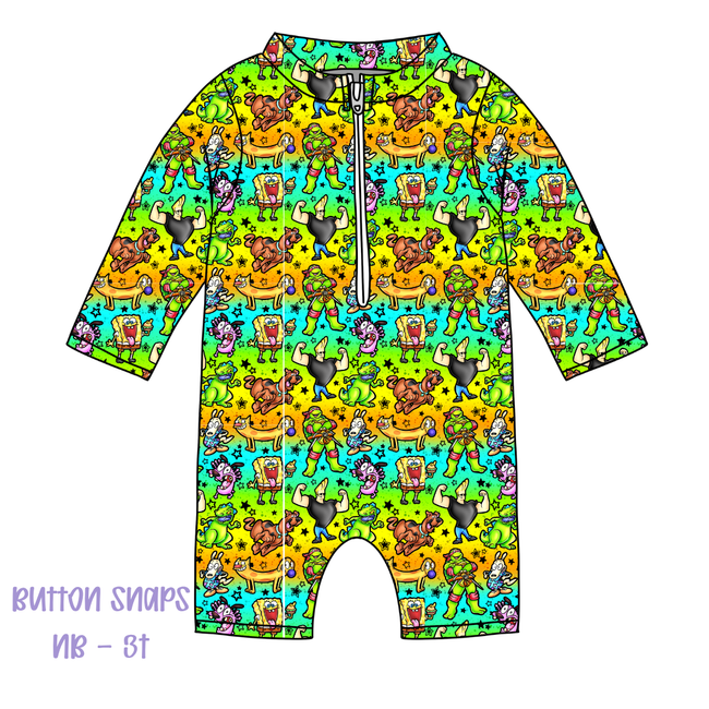 Cartoons Zippered Long Sleeve Swimsuit - Pre Order