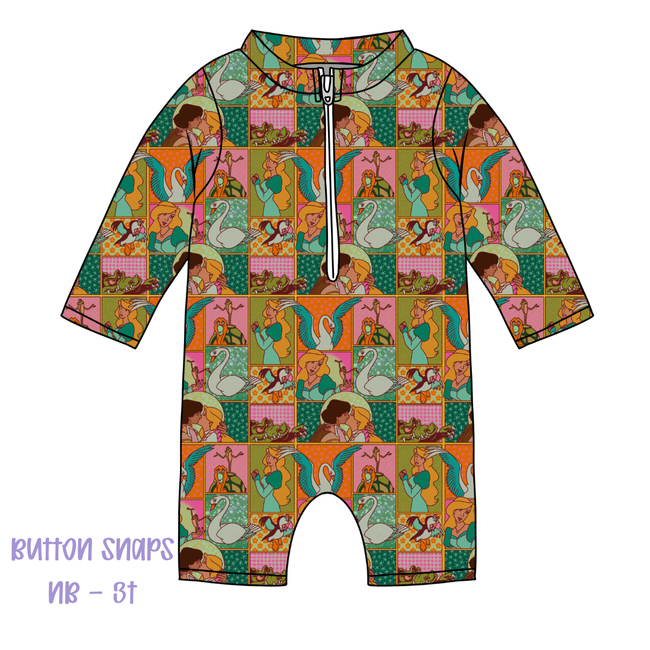 Swan Zippered Long Sleeve Swimsuit - Pre Order