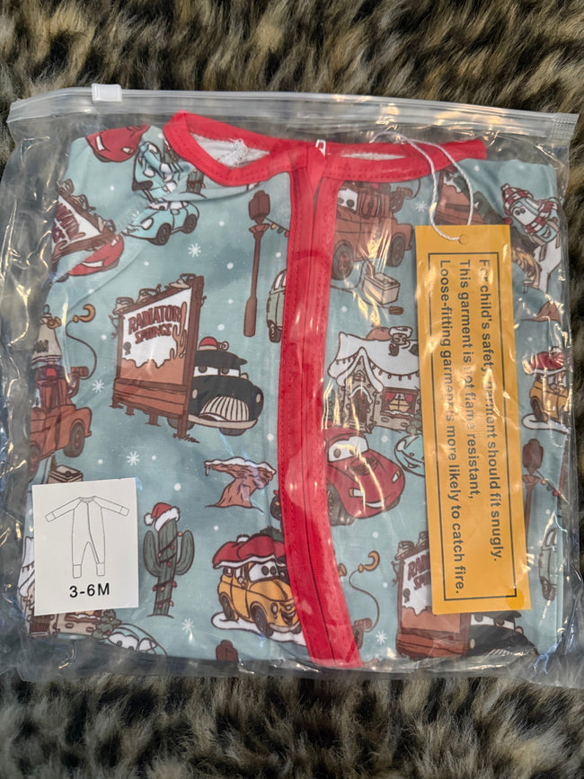 Christmas Cars - Dreamland Long Sleeve Sleeper - Bamboo - Ready to Ship Christmas