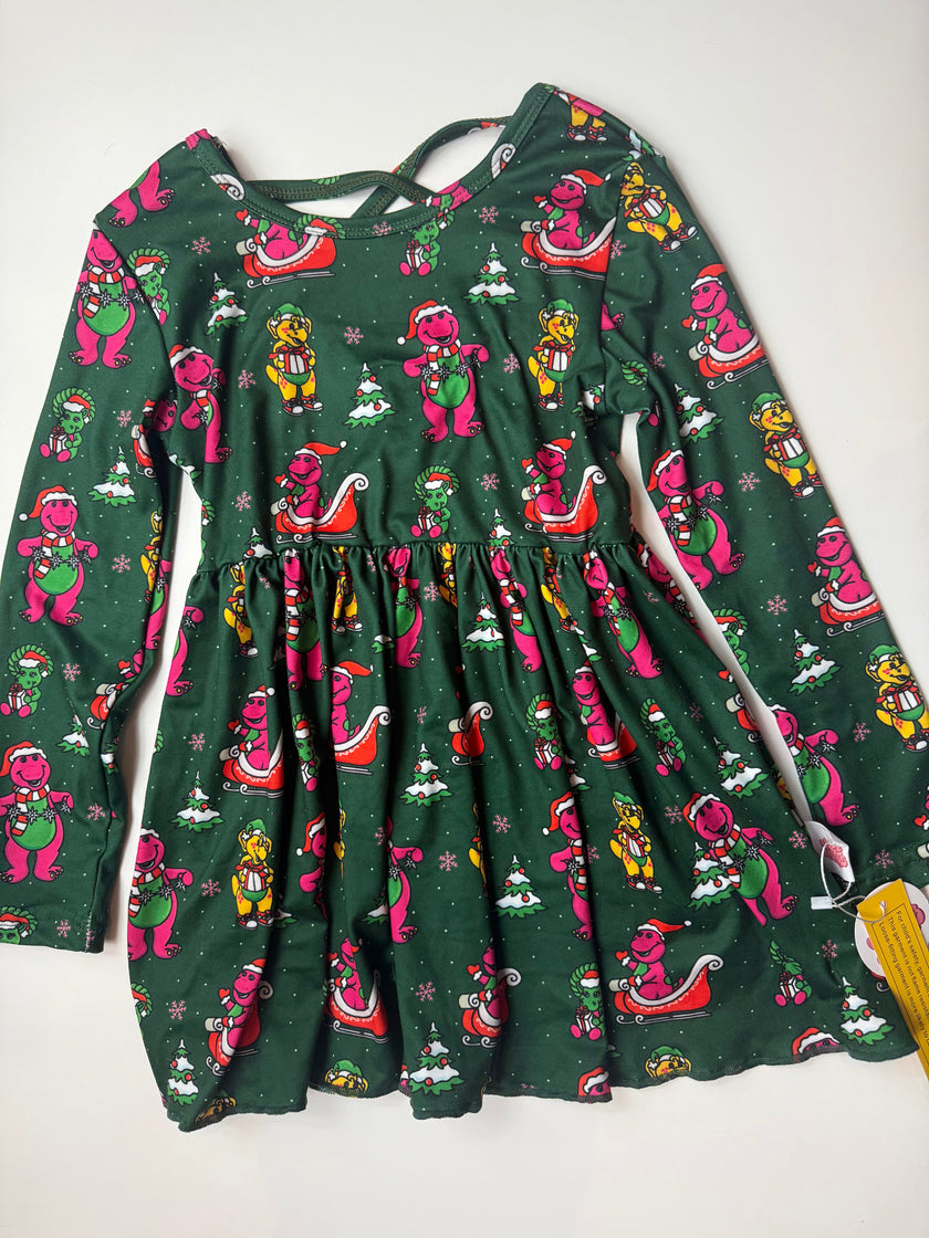 DINO CHRISTMAS - VIOLET LONG SLEEVE TWIRL DRESS - KNIT