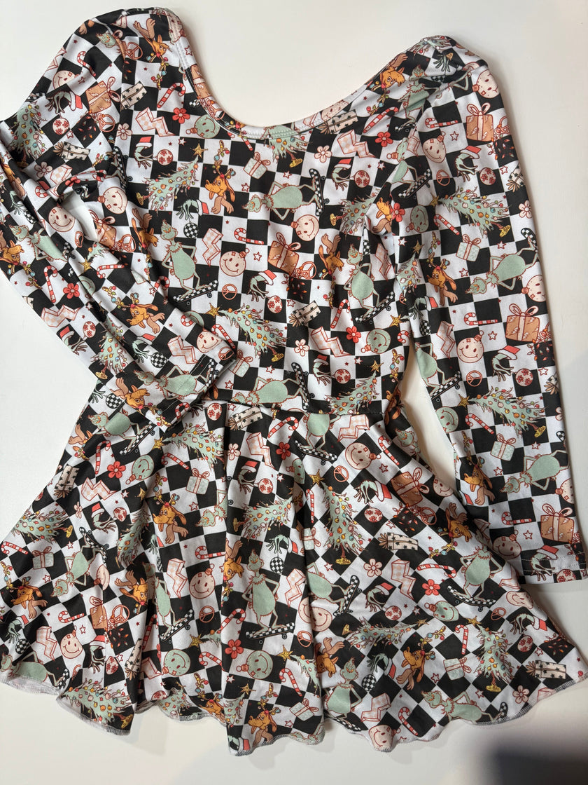 GREEN GUY CHECKERED - LONG SLEEVE SKIRTED LEO - KNIT
